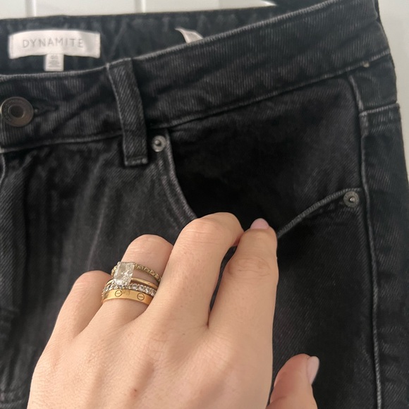 Dynamite Black High-Rise Midi Denim Skirt with Front Slit and Raw Hem - Picture 4 of 5